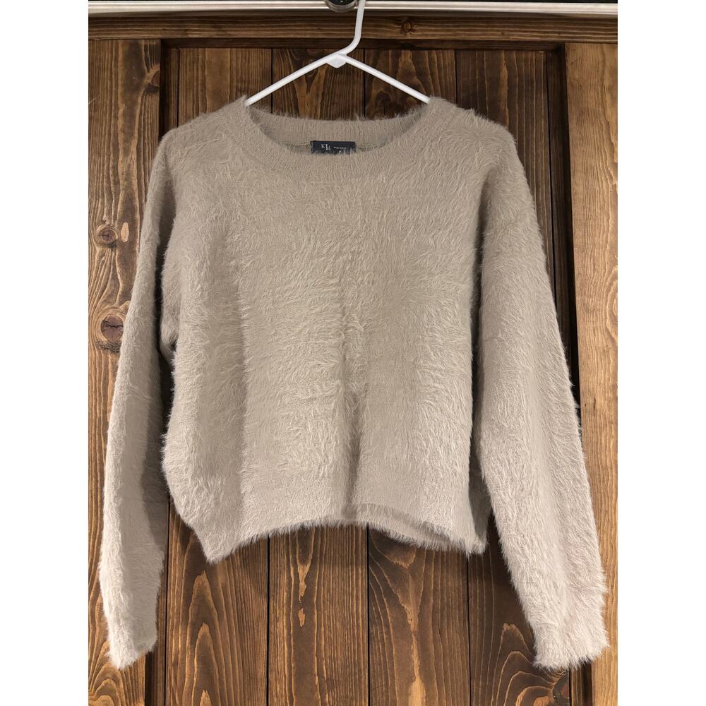 KLd. Signature Cropped Sweater Faux Angora Medium